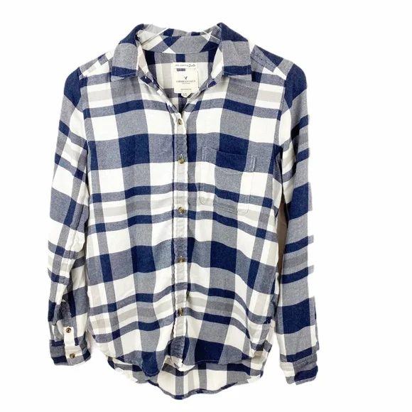American Eagle Boyfriend Fit Oversized Flannel Button Down Shirt XS - Picture 3 of 7